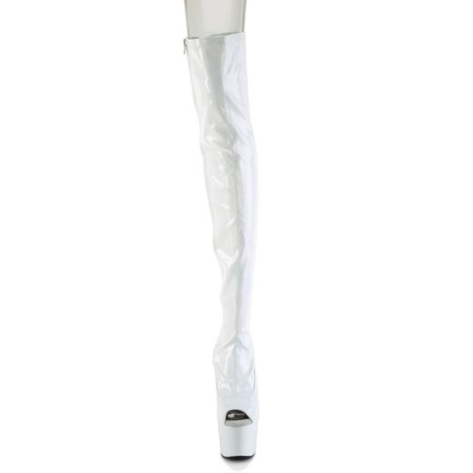Product image of Pleaser ADORE-3011HWR Wht Str. Holo/Wht Holo 7 Inch Heel 2 3/4 Inch PF Peep Toe Thigh High Boot Side Zip
