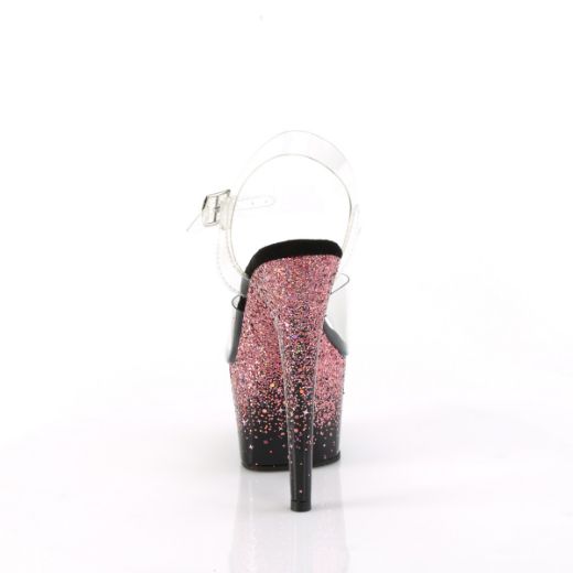Product image of Pleaser ADORE-708SS Clr/Blk-Pink Multi Glitter 7 Inch Heel 2 3/4 Inch PF Ankle Strap Sandal