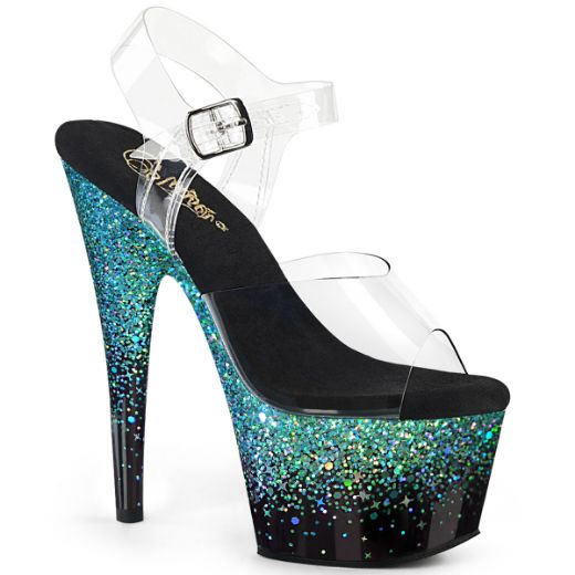 Product image of Pleaser ADORE-708SS Clr/Blk-Turquoise Multi Glitter 7 Inch Heel 2 3/4 Inch PF Ankle Strap Sandal