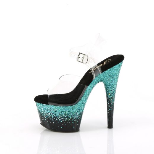 Product image of Pleaser ADORE-708SS Clr/Blk-Turquoise Multi Glitter 7 Inch Heel 2 3/4 Inch PF Ankle Strap Sandal