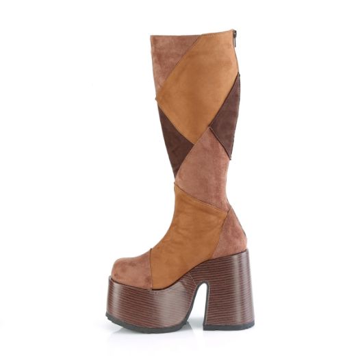 Product image of Demonia CAMEL-280 Brown Multi Vegan Suede 5 Inch Chunky Heel 3 Inch P/F Knee High Boot Inside Zip