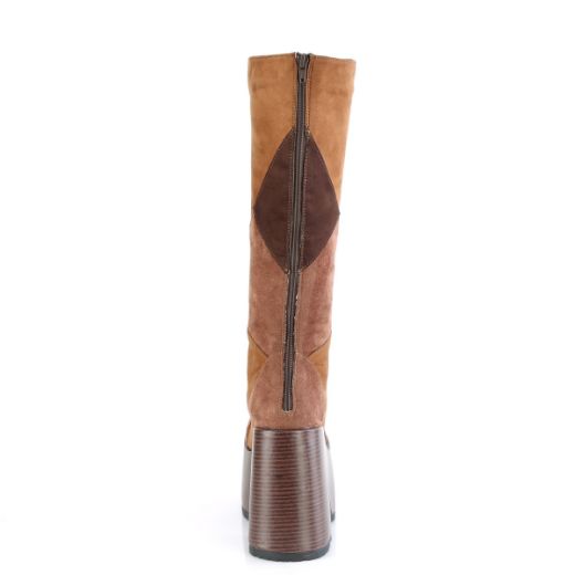 Product image of Demonia CAMEL-280 Brown Multi Vegan Suede 5 Inch Chunky Heel 3 Inch P/F Knee High Boot Inside Zip