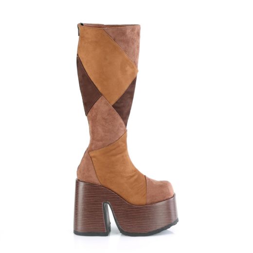 Product image of Demonia CAMEL-280 Brown Multi Vegan Suede 5 Inch Chunky Heel 3 Inch P/F Knee High Boot Inside Zip