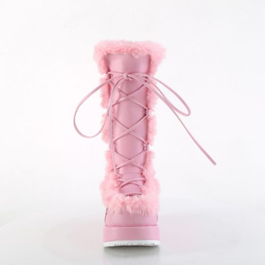Product image of Demonia CUBBY-311 B. Pink Vegan Leather 2 3/4 Inch Platform Lace-Up Mid-Calf Boot Side Zip