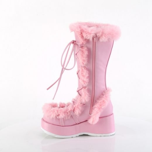 Product image of Demonia CUBBY-311 B. Pink Vegan Leather 2 3/4 Inch Platform Lace-Up Mid-Calf Boot Side Zip