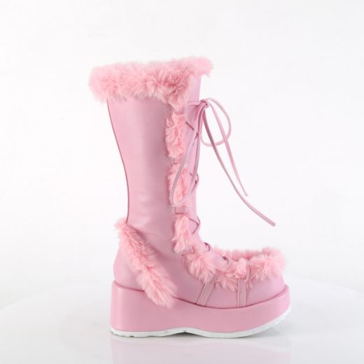 Product image of Demonia CUBBY-311 B. Pink Vegan Leather 2 3/4 Inch Platform Lace-Up Mid-Calf Boot Side Zip
