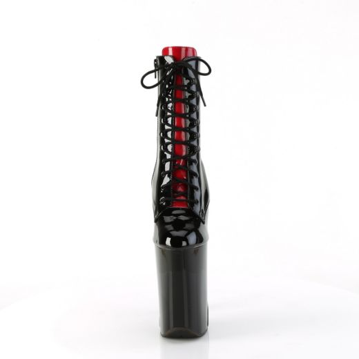 Product image of Pleaser INFINITY-1020FH Blk-Red Pat/Blk-Red 9 Inch Heel 5 1/4 Inch PF Two Tone Lace-Up Ankle Boot Side Zip