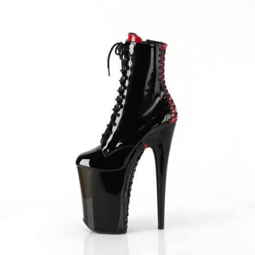 Product image of Pleaser INFINITY-1020FH Blk-Red Pat/Blk-Red 9 Inch Heel 5 1/4 Inch PF Two Tone Lace-Up Ankle Boot Side Zip