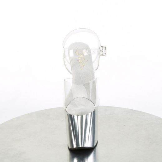 Product image of Pleaser ENCHANT-708 Clr/Slv Chrome 7 1/2 Inch Heel 3 1/2 Inch PF Ankle Strap Sandal