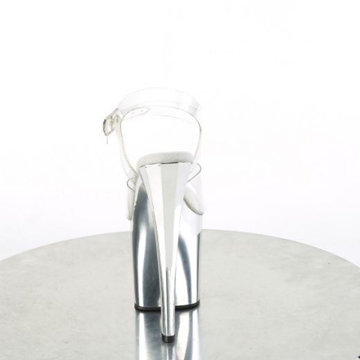 Product image of Pleaser ENCHANT-708 Clr/Slv Chrome 7 1/2 Inch Heel 3 1/2 Inch PF Ankle Strap Sandal