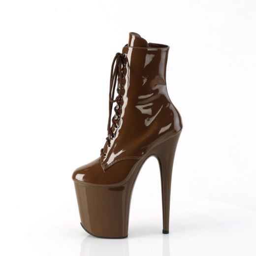 Product image of Pleaser FLAMINGO-1020 Mocha Pat/Mocha 8 Inch Heel 4 Inch PF Lace-Up Front Ankle Boot Side Zip