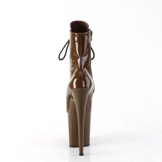Product image of Pleaser FLAMINGO-1020 Mocha Pat/Mocha 8 Inch Heel 4 Inch PF Lace-Up Front Ankle Boot Side Zip