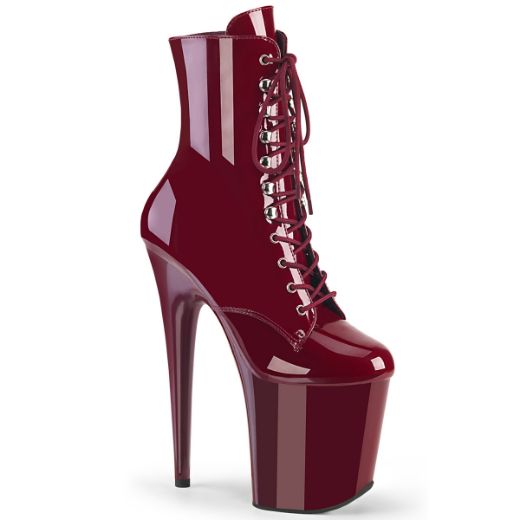Product image of Pleaser FLAMINGO-1020 Burgundy Pat/Burgundy 8 Inch Heel 4 Inch PF Lace-Up Front Ankle Boot Side Zip