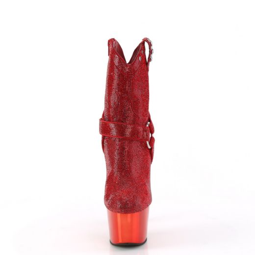 Product image of Pleaser ADORE-1029CHRS Red RS/Red Chrome 7 Inch Heel 2 3/4 Inch PF RS Embellished Ankle Boot Side Zip