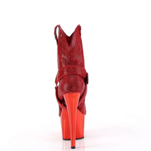 Product image of Pleaser ADORE-1029CHRS Red RS/Red Chrome 7 Inch Heel 2 3/4 Inch PF RS Embellished Ankle Boot Side Zip