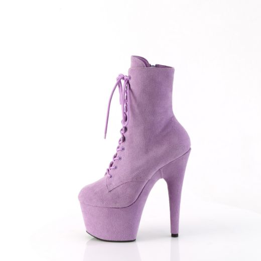 Product image of Pleaser ADORE-1020FS Lavender Faux Suede/Lavender Faux Suede 7 Inch Heel 2 3/4 Inch PF Lace-Up Ankle Boot Side Zip