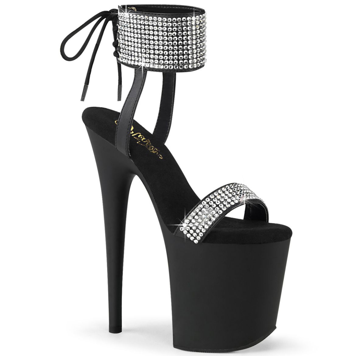 Product image of Pleaser FLAMINGO-870 Blk Faux Leather-RS/Blk Matte 8 Inch Heel 4 Inch PF Back Tie Ankle Cuff Sandal w/RS