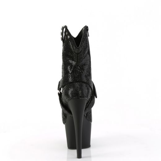 Product image of Pleaser ADORE-1029RS Blk RS/Blk Matte 7 Inch Heel 2 3/4 Inch PF RS Embellished Ankle Boot Side Zip