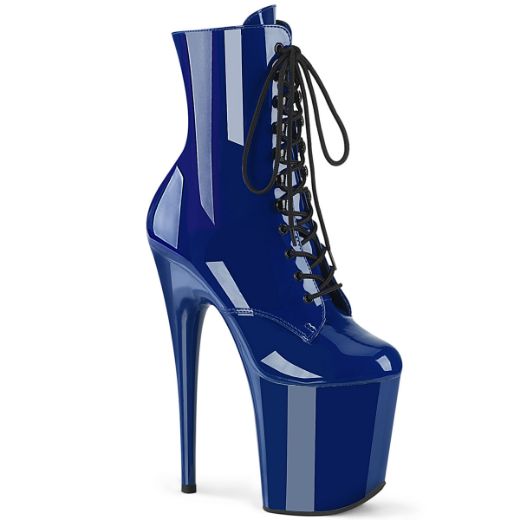 Product image of Pleaser FLAMINGO-1020 Royal Blue Pat/Royal Blue 8 Inch Heel 4 Inch PF Lace-Up Front Ankle Boot Side Zip