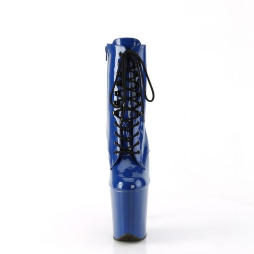Product image of Pleaser FLAMINGO-1020 Royal Blue Pat/Royal Blue 8 Inch Heel 4 Inch PF Lace-Up Front Ankle Boot Side Zip
