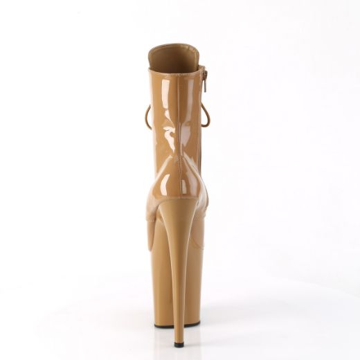 Product image of Pleaser FLAMINGO-1020 Toffee Pat/Toffee 8 Inch Heel 4 Inch PF Lace-Up Front Ankle Boot Side Zip