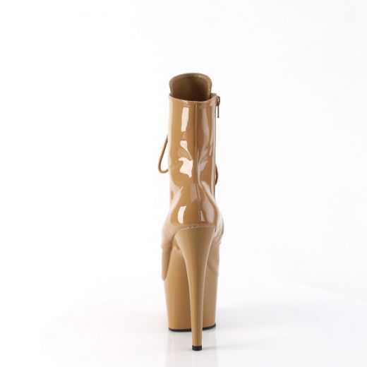 Product image of Pleaser ADORE-1020 Toffee Pat/Toffee 7 Inch Heel 2 3/4 Inch PF Lace-Front Ankle Boot Side Zip