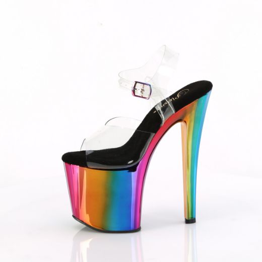 Product image of Pleaser ENCHANT-708RC Clr/Rainbow Chrome 7 1/2 Inch Heel 3 1/2 Inch Chrome Plated PF Ankle Strap Sandal