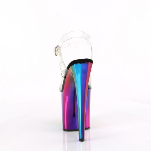 Product image of Pleaser ENCHANT-708RC Clr/Rainbow Chrome 7 1/2 Inch Heel 3 1/2 Inch Chrome Plated PF Ankle Strap Sandal