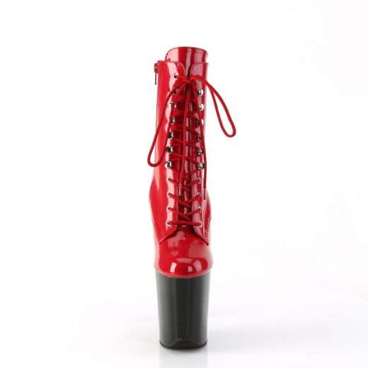 Product image of Pleaser FLAMINGO-1020 Red Pat/Blk 8 Inch Heel 4 Inch PF Lace-Up Front Ankle Boot Side Zip