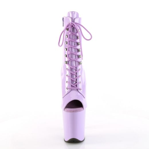 Product image of Pleaser FLAMINGO-1021 Lavender Pat/Lavender 8 Inch Heel 4 Inch PF Peep Toe Lace-up Ankle Boot Side Zip