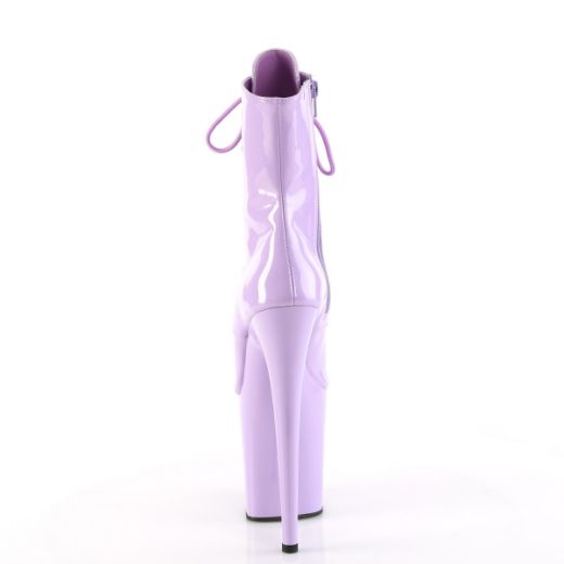 Product image of Pleaser FLAMINGO-1021 Lavender Pat/Lavender 8 Inch Heel 4 Inch PF Peep Toe Lace-up Ankle Boot Side Zip