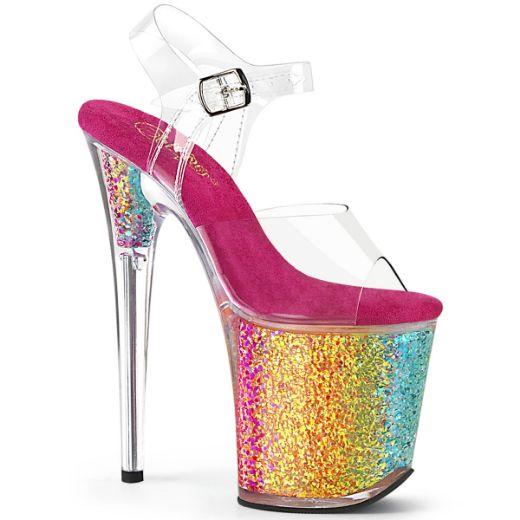Product image of Pleaser FLAMINGO-808RG-02 Clr/Rainbow Confetti 8 Inch Heel 4 Inch PF Ankle Strap Sandal