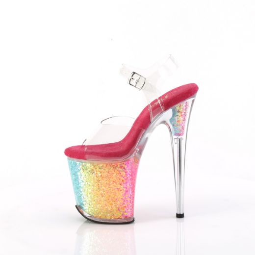 Product image of Pleaser FLAMINGO-808RG-02 Clr/Rainbow Confetti 8 Inch Heel 4 Inch PF Ankle Strap Sandal