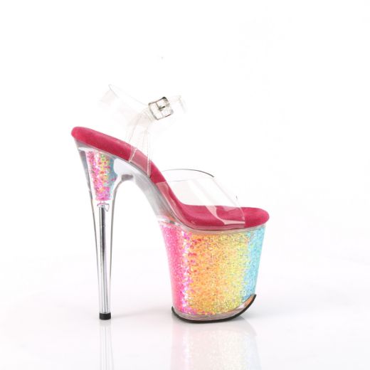 Product image of Pleaser FLAMINGO-808RG-02 Clr/Rainbow Confetti 8 Inch Heel 4 Inch PF Ankle Strap Sandal