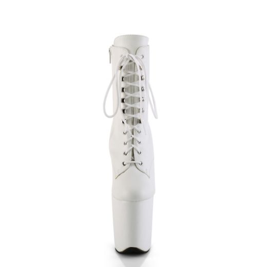 Product image of Pleaser FLAMINGO-1020WR Wht Faux Leather/Wht Faux Leather 8 Inch Heel 4 Inch PF Lace-Up Front Ankle Boot Side Zip