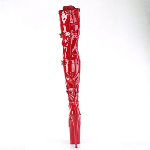 Product image of Pleaser FLAMINGO-3028 Red Str. Pat/Red 8 Inch Heel 4 Inch PF Lace-Up Front Thigh High Boot Side Zip