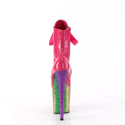 Product image of Pleaser FLAMINGO-1020HG H. Pink Holo Pat/Rainbow Glitter 8 Inch Heel 4 Inch PF Lace-Up Front Ankle Boot Side Zip