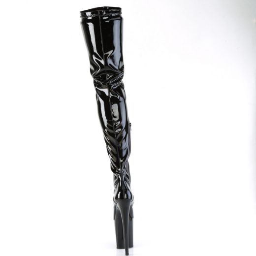 Product image of Pleaser FLAMINGO-4000 Blk Str. Pat/Blk 8 Inch Heel 4 Inch PF Stretch Crotch Boot Side Zip