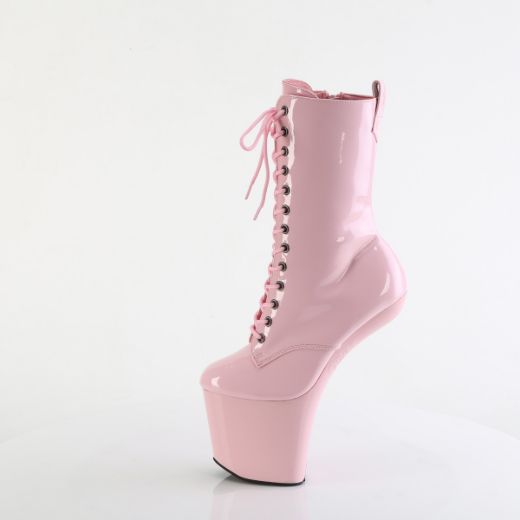 Product image of Pleaser CRAZE-1040 B. Pink Pat/B. Pink 8 Inch Heelless 3 Inch PF Lace-Up Front Ankle Boot Inside Zip