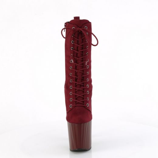 Product image of Pleaser ENCHANT-1040 Burgundy Faux Suede/Burgundy Matte 7 1/2 Inch Heel 3 1/2 Inch PF Lace-Up Mid Calf Boot Side Zip