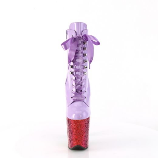 Product image of Pleaser FLAMINGO-1020HG Lavender Holo Pat/Rainbow Glitter 8 Inch Heel 4 Inch PF Lace-Up Front Ankle Boot Side Zip