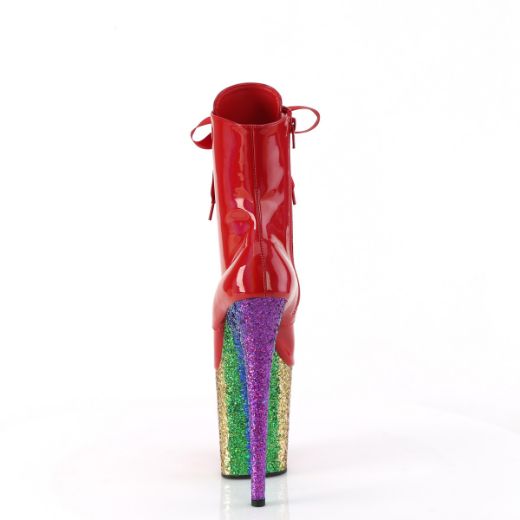 Product image of Pleaser FLAMINGO-1020HG Red Holo Pat/Rainbow Glitter 8 Inch Heel 4 Inch PF Lace-Up Front Ankle Boot Side Zip