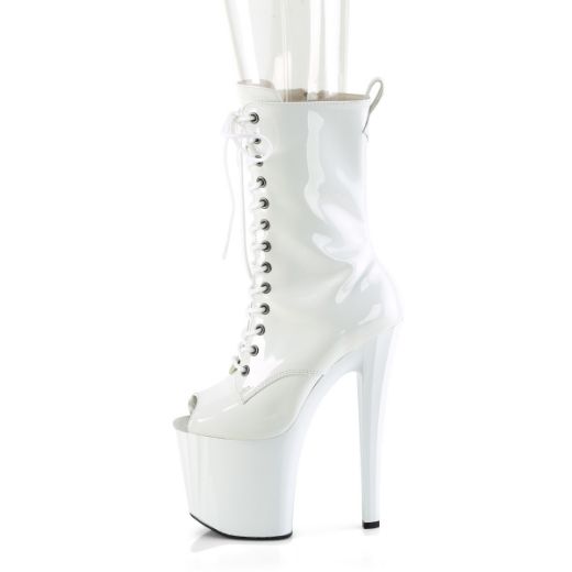 Product image of Pleaser ENCHANT-1041 Wht Pat/Wht 7 1/2 Inch Heel 3 1/2 Inch PF Peep Toe Ankle Boot Side Zip