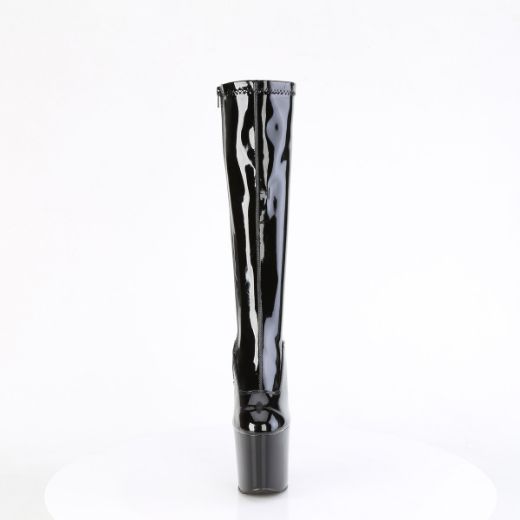 Product image of Pleaser CRAZE-2000 Blk Str. Pat/Blk 8 Inch Heelless 3 Inch PF Stretch Knee Boot Side Zip