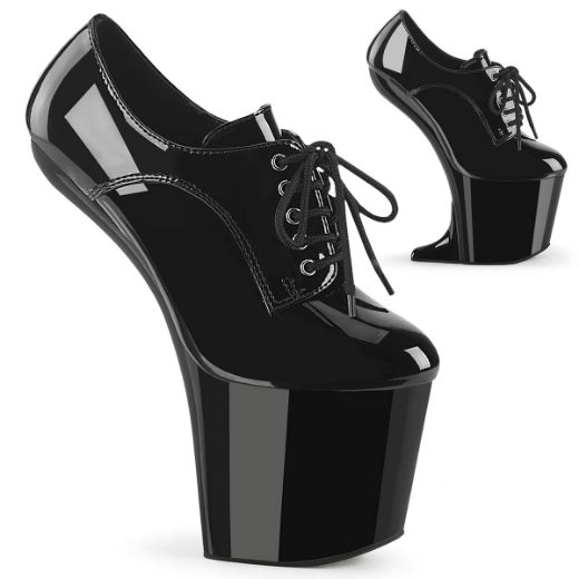 Product image of Pleaser CRAZE-860 Blk Pat/Blk 8 Inch Heelless 3 Inch PF Oxford Lace-Up Pump