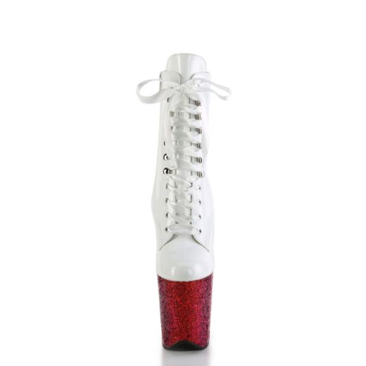 Product image of Pleaser FLAMINGO-1020HG Wht Holo Pat/Rainbow Glitter 8 Inch Heel 4 Inch PF Lace-Up Front Ankle Boot Side Zip