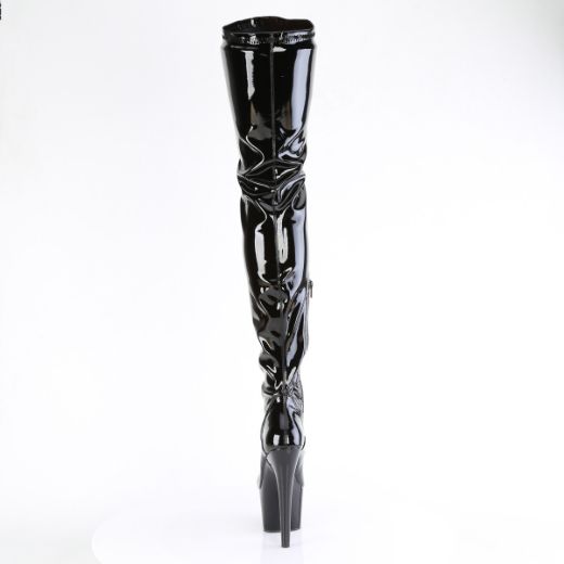 Product image of Pleaser ADORE-4001WR Blk Stretch Pat/Blk 7 Inch Heel 2 3/4 Inch PF Stretch Crotch Boot 1/2 Inner Side Zip