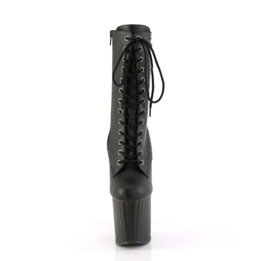 Product image of Pleaser ENCHANT-1040PK Blk Faux Le/Blk Matte 7 1/2 Inch Heel 3 1/2 Inch PF Ankle Boot w/Pocket Side Zip