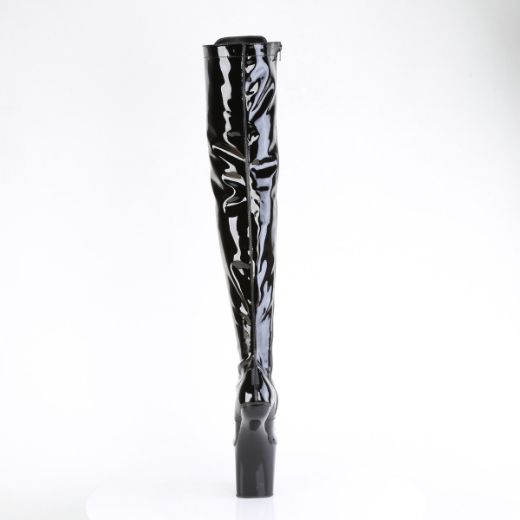 Product image of Pleaser CRAZE-3023 Blk Pat/Blk 8 Inch Heelless 3 Inch PF Lace-Up Stretch Thigh Boot Side Zip