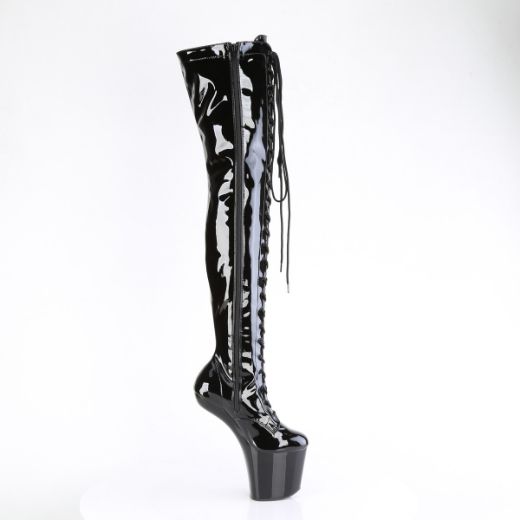 Product image of Pleaser CRAZE-3023 Blk Pat/Blk 8 Inch Heelless 3 Inch PF Lace-Up Stretch Thigh Boot Side Zip